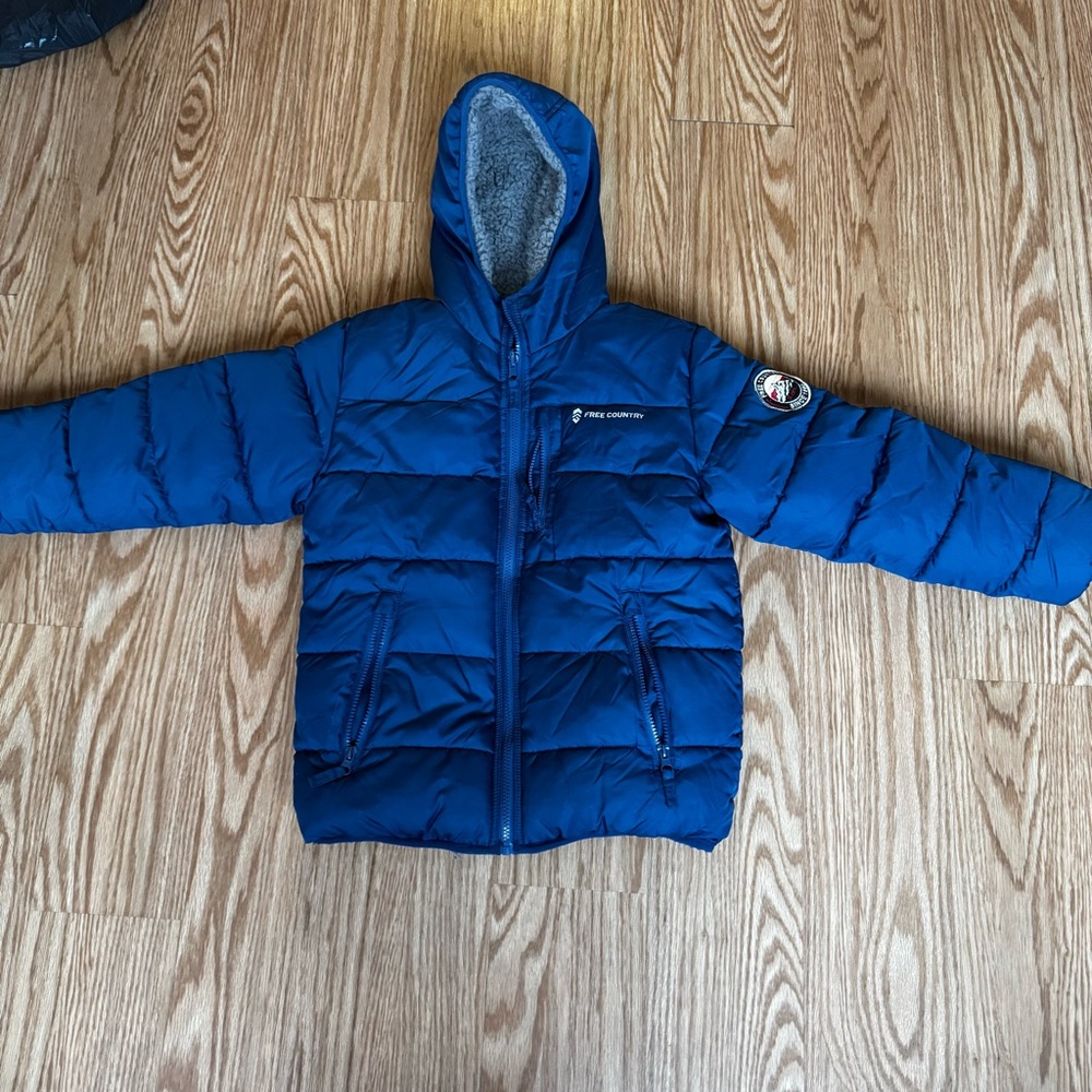 Free Country Navy Puffer Jacket with Logo Patch